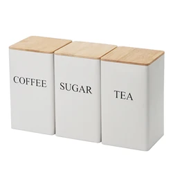 3Pcs Coffee Bean Storage Bottle with Bamboo Lid Simple Style Tea Coffee Sugar Storage Jar Tea Can Kitchen Storage & Organization