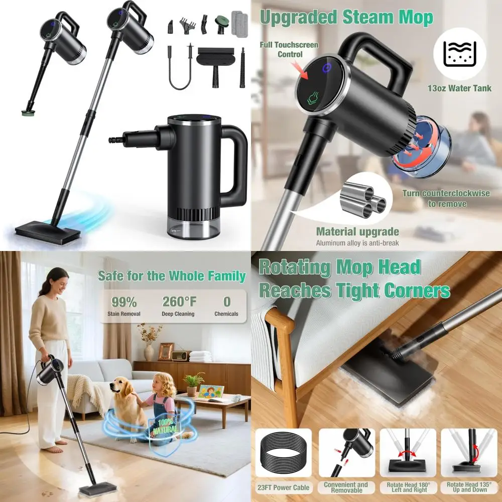 

Multi-Purpose Steam Mop with Detachable Handheld Cleaner, 380mL Tank, 260°F for Hard Surfaces, Tile, Grout, Windows, Bathrooms,