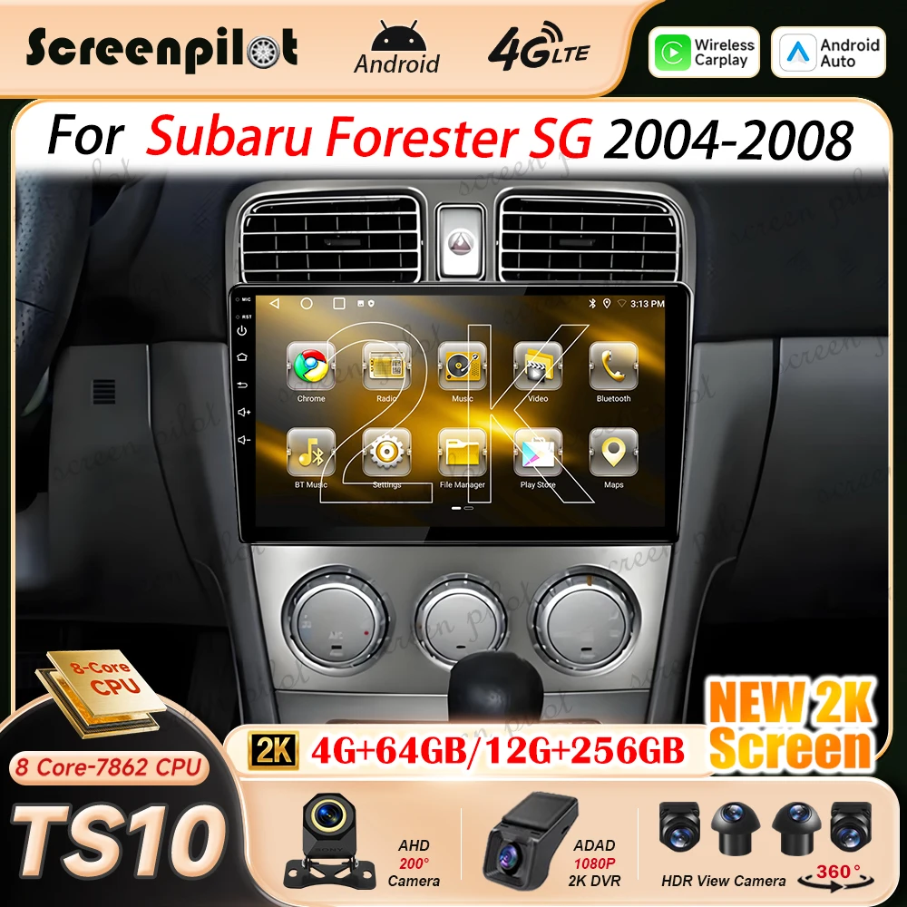 9 Inch Android 16 Car Radio Stereo For Subaru Forester SG 2004 2005 2006-2008 2K QLED Multimidia Player GPS Carplay Android Auto