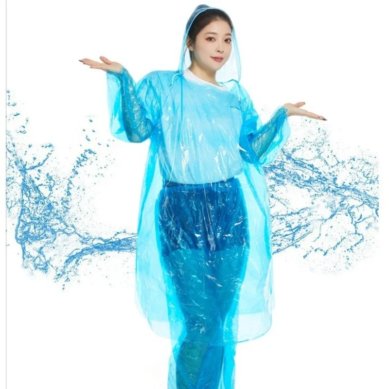 Blauer Einweg-Regenmantel, langer, regensicherer Ganzkörper-Regenmantel und Regenhose für Erwachsene