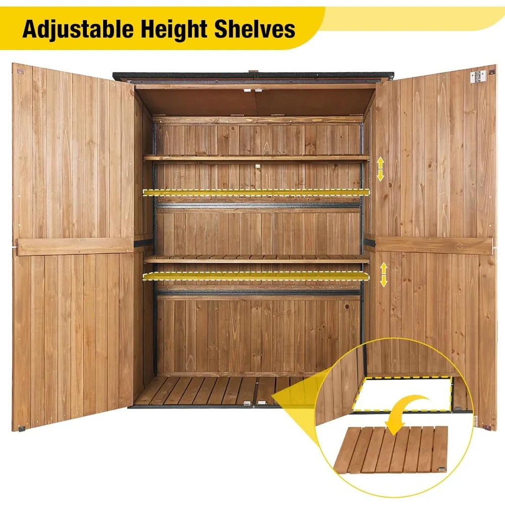 سقيفة تخزين خشبية كبيرة بإطار معدني ورفوف قابلة للتعديل لأدوات الحدائق الخارجية #3