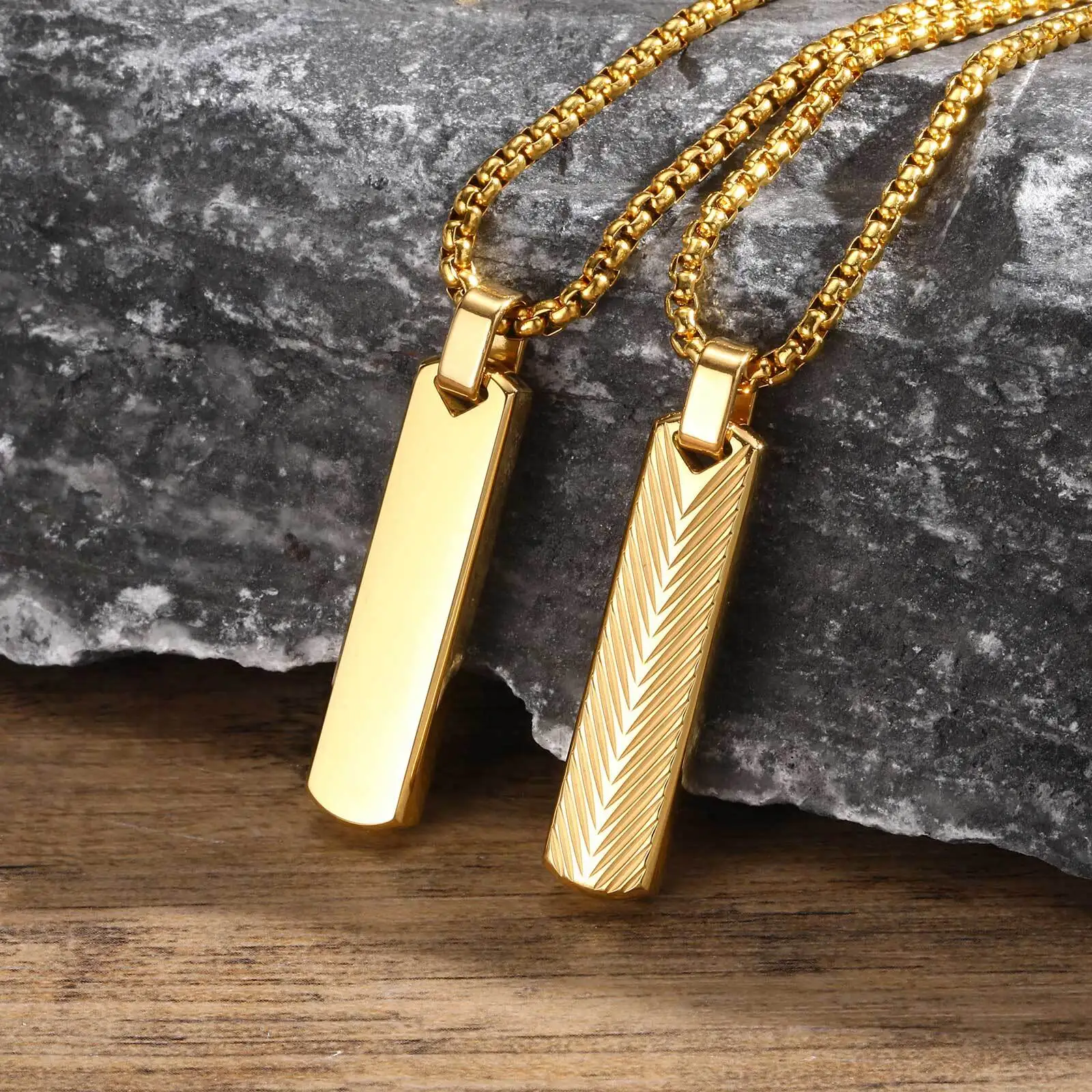 Vertikale Herren-Anhänger-Halsketten, Prägung, Strahlung, Sunburst, Edelstahl, lange Stahalsbänder, männlicher Schmuck, Geschenke für Ihn, BBF – Detail 5