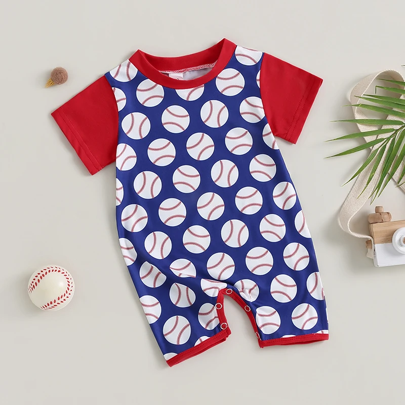 

Infant Baby Boy Girl Baseball Outfit Short Sleeve Letter Baseball Romper Bodysuit Jumpsuit Summer Outfit