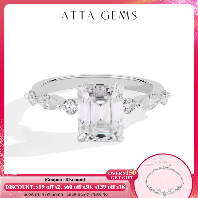 

ATTAGEMS 3.0CT Emerald Cut Moissanite DVVS1 Diamond Rings for Women Men Real S925 Silver Wedding Christmas Gift With certificate