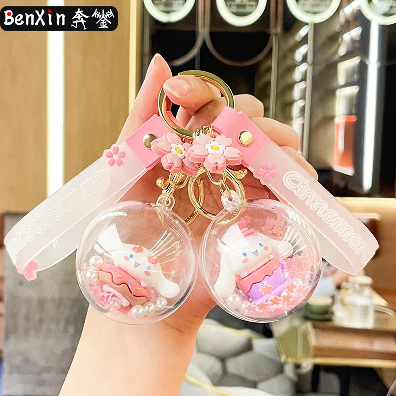 Genuine Kawaii Sanrio Cinnamoroll PVC Cherry Key Chain High Quality Toys Bag Pendant Car Keyring Girl Birthday Gift