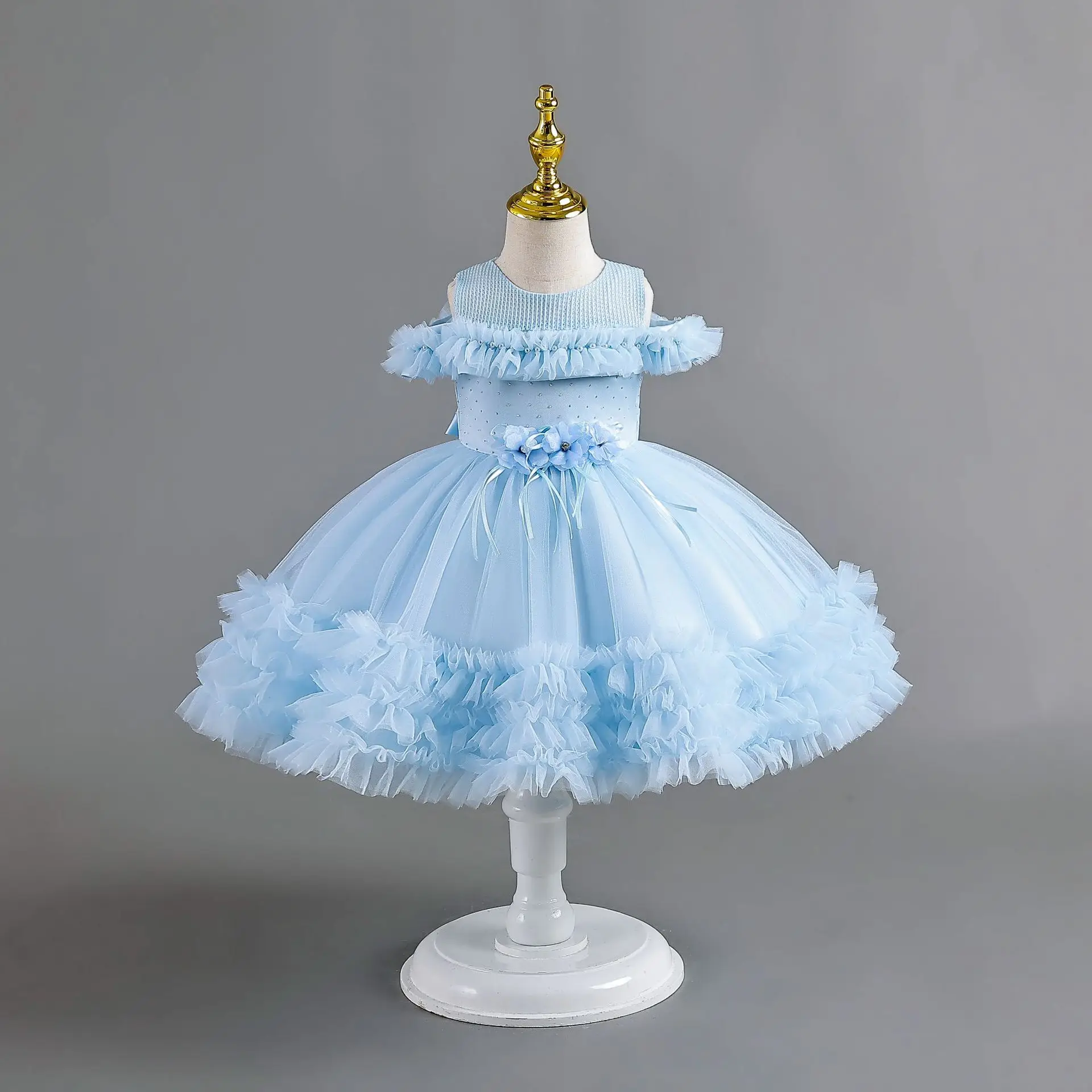 Annabelle Flower Girl abito da cerimonia per matrimonio Appliques senza maniche abito da ballo in Tulle eleganti notizie di festa abiti di moda