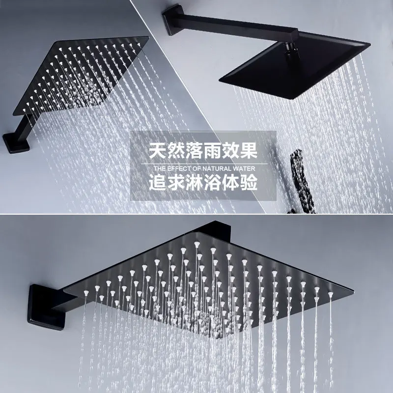 Stainless Steel Slim Shower Head 12/10/8 Inch Rain Shower Head Round and Square Shower Head Black Finish Enjoy Rain