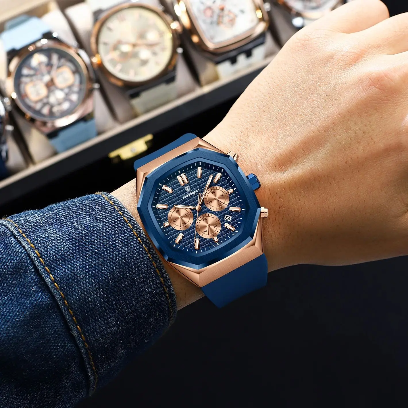 POEDAGAR ساعات فاخرة جديدة للرجال مقاوم للماء مضيئة كرونوغراف تاريخ رجل ساعة سيليكون حزام موضة كوارتز ساعة يد رجالية