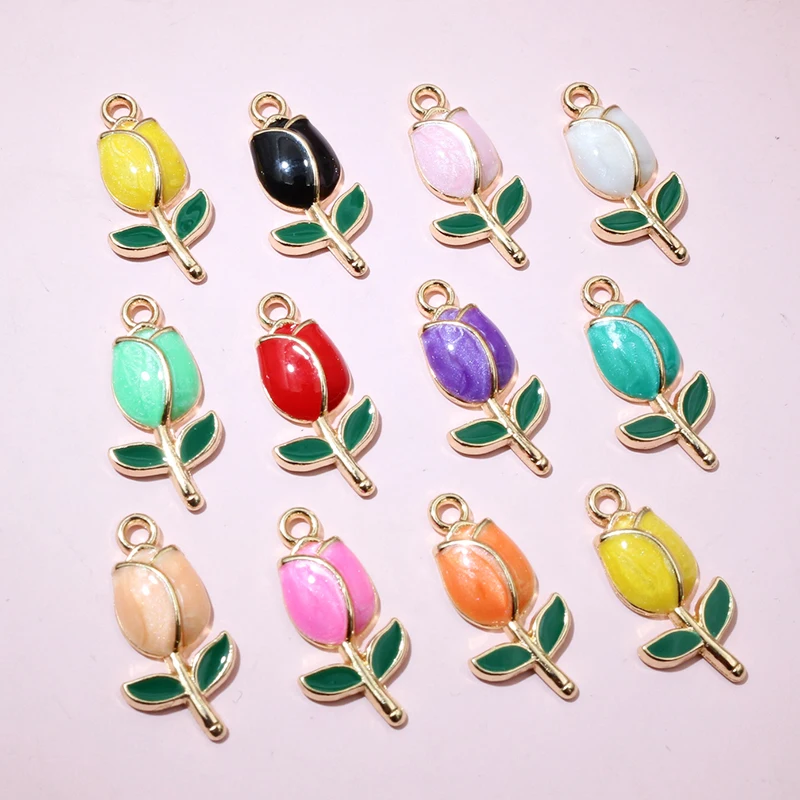 20pcs 21x10mm Enamel Rose Flower Charms Pendant Alloy Metal Cute Flowers DIY Jewelry Making Accessories for Necklace Earrings image 5