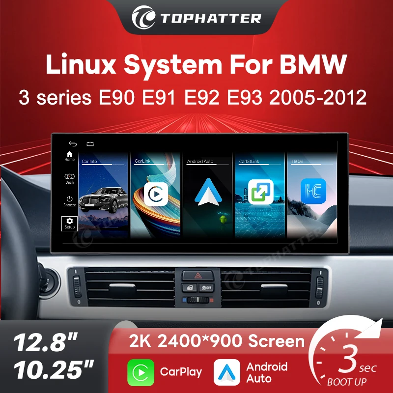 

Android Auto CarPlay Linux Head Unit for BMW E90 E91 E92 with 10.25"/12.8" 2K Screen Multimedia Player and GPS Navigation System