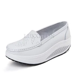 Women Wedge Platform Shoes Fashion Comfortable Increase Casual Slip-on Women's Loafers Summer Hollow Out Breathable Shoes