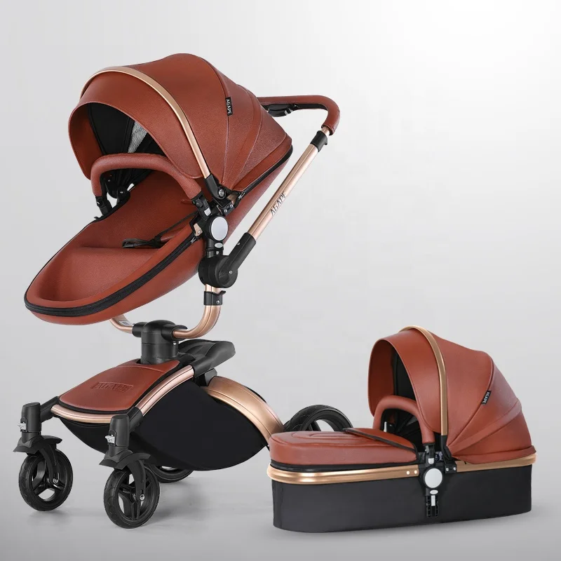 Poussette de voyage pour bébé avec cadre en aluminium, housse en cuir, voiture pliée 3 en 1 pour 0-3 ans, grande roue arrière, 20kg, 2024 Fr 888