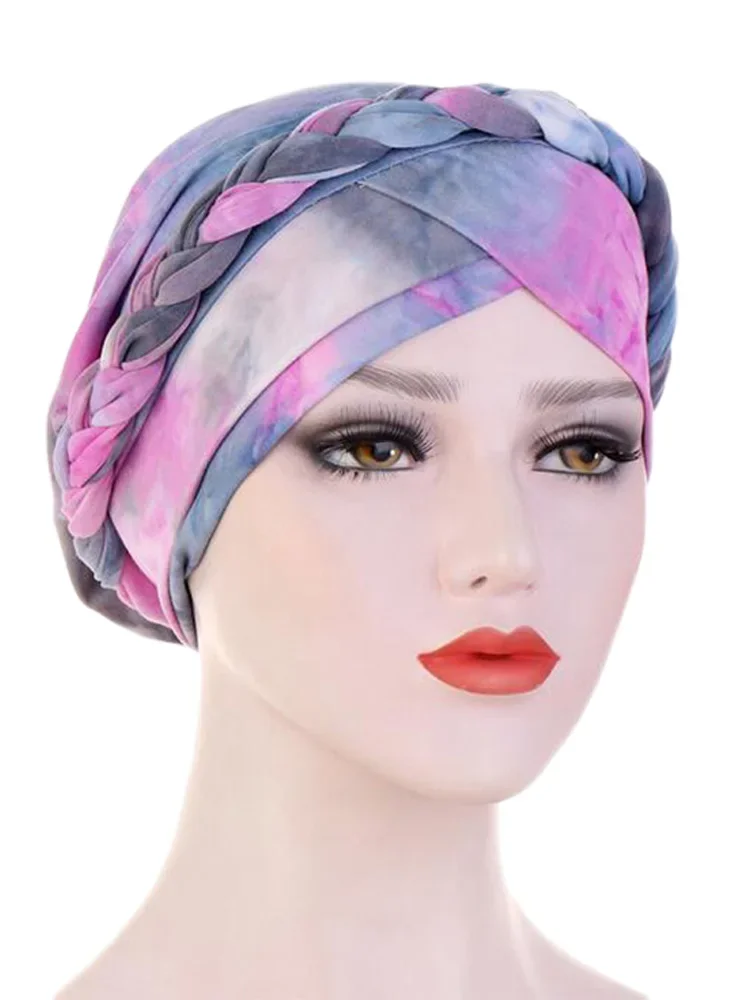 อินเดียพิมพ์ Turban หมวกผู้หญิงมุสลิม Hijab Chemo หมวก Braid Headscarf หมวก Bonnet Canner อิสลาม Headwear Wrap ผมร่วงฝาครอบ