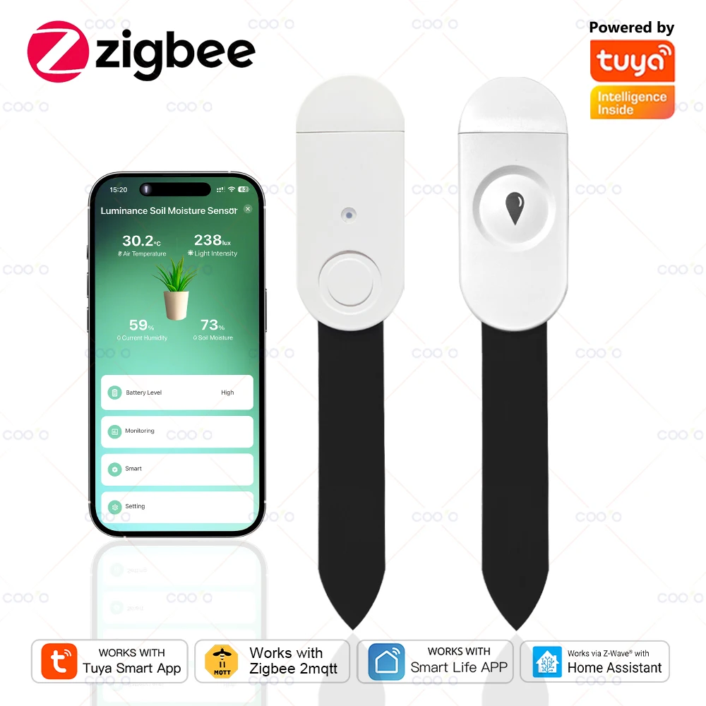 Tuya Zigbee Soil Sensor Temperature Humidity Moisture Light Intensity Detect for Garden Automation Irrigation Real Time Monitor