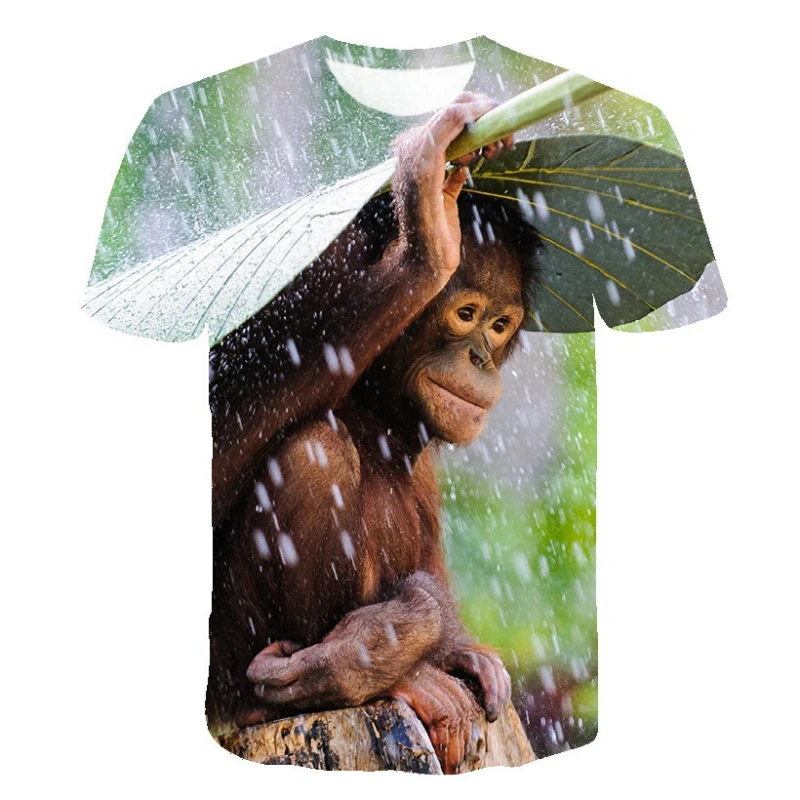 Funny Kiss Monkey Lip Graphic T Shirt for Men Clothing 3D Gorilla Orangutan Print T-shirt Unisex Kid Boy Short Sleeve Tops