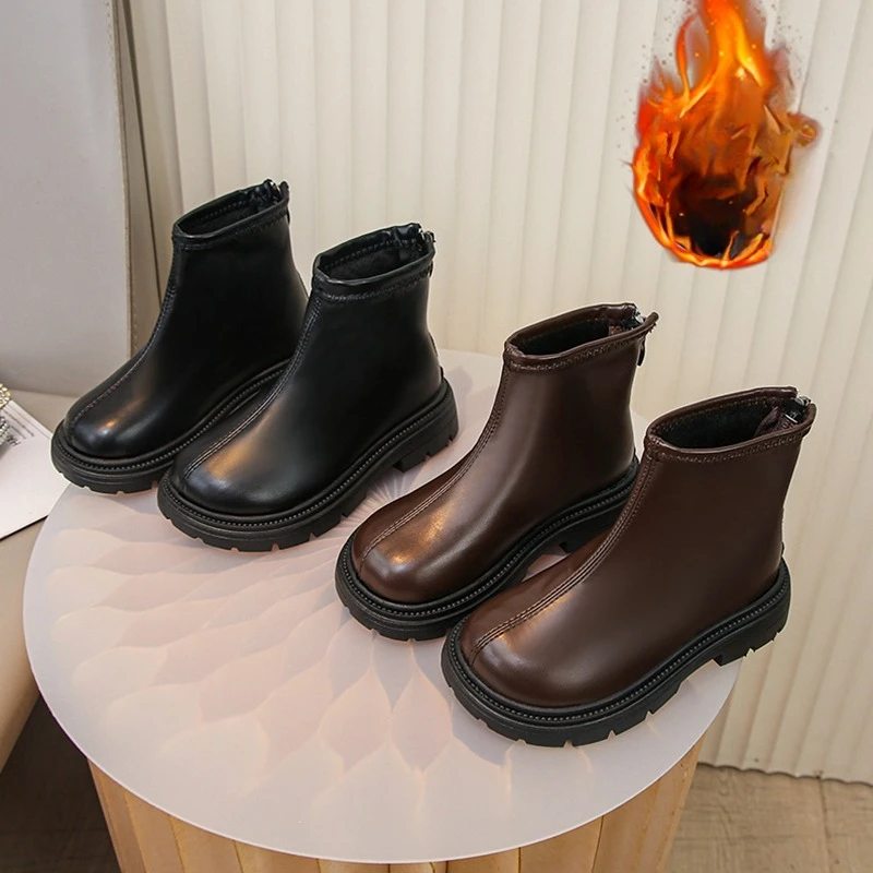 

Children's Boots 3-18 Years Old Padded Boys Girls Casual Shoes Fall Winter Models Brown Soft Bottom Non-slip Kids Leather Boots
