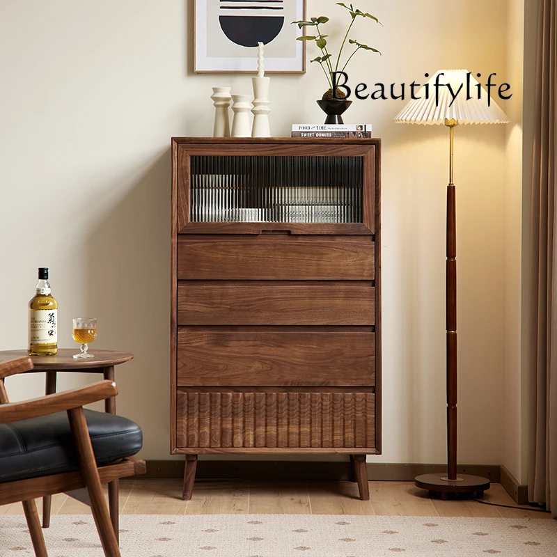 Black walnut TV side cabinet Simple chest cabinet Home living room Creative locker