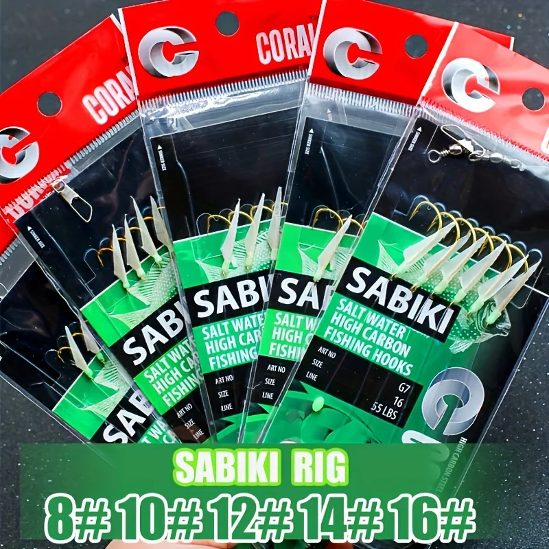 TAKBAS 5/10 Packs Sabiki Rigs, Fishing Flasher Bait Rigs, Glow Fishing Beads, High Carbon Hooks For Freshwater And Saltwater