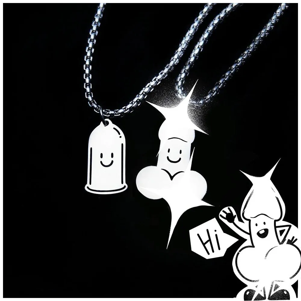 Titanium Steel Funny Couple Necklace No Fade Hip Hop Cartoon Pendant Jewelry Valentine's Day Couple Gift Wholesale