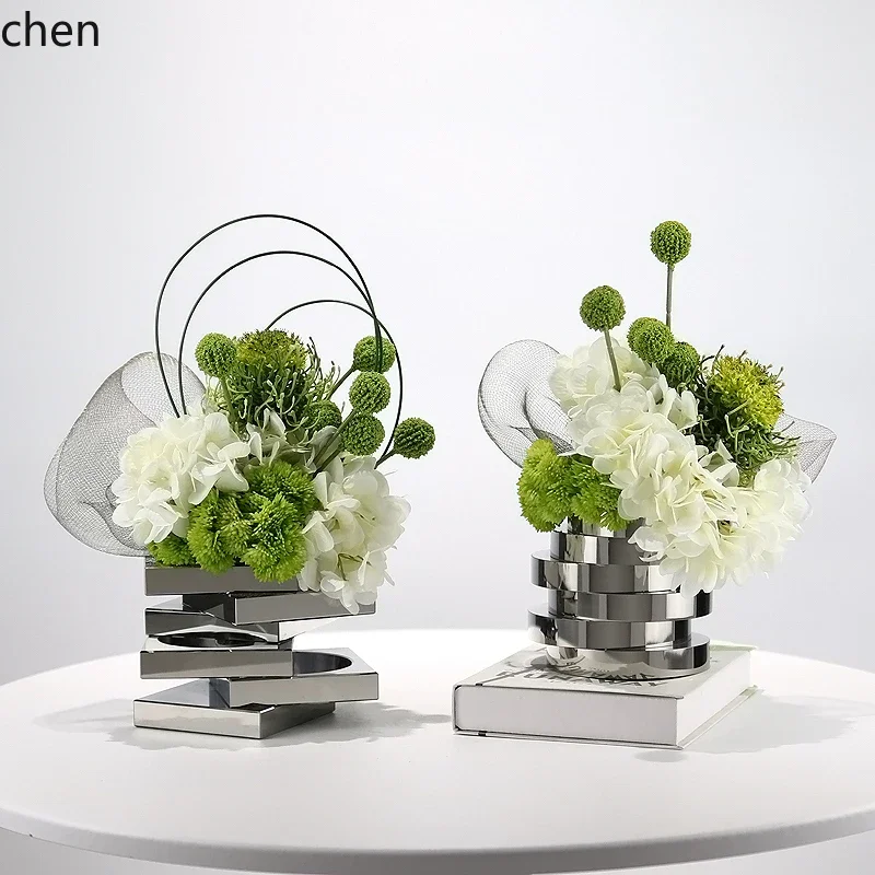 Décoration florale géométrique HT en fleurs artificielles, modèle de décoration douce pour la maison, ornement de table de négociation pour le service commercial.