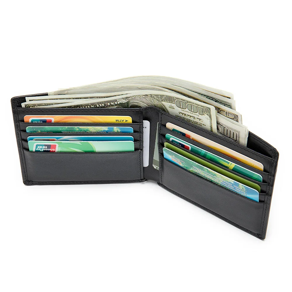 Men Genuine Leather Wallet Multi Card Slots Cowhide Horizontal Pocket Money Organizer