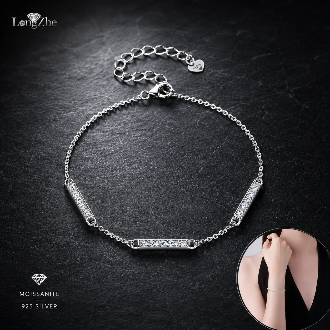 LongZhe S925 Silver Moissanite Bracelet 0.45CT Minimalist Chain Gold White Color GRA Diamond Tester Passed Women Gift