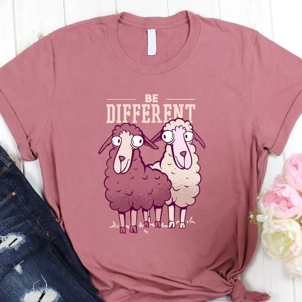 Be Different T Shirt Cute Sheep Animal Lover Motivational Funny Inspire Self Love