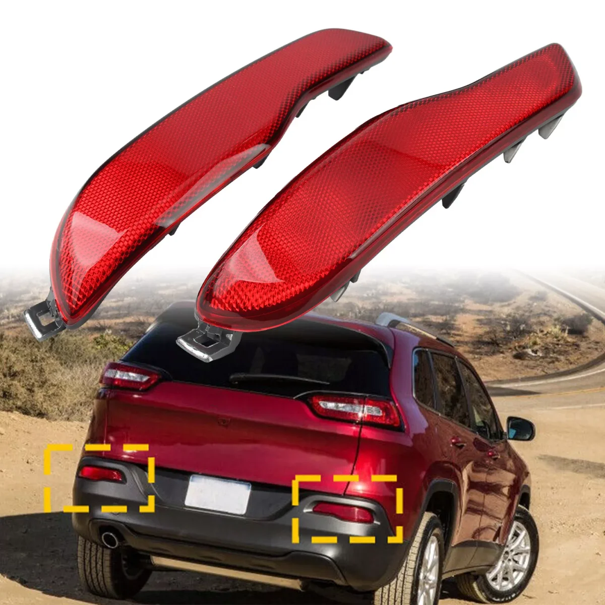 Left & Right Rear Bumper Reflector Tail Light Bars Brake Parking Warning For Jeep Cherokee 2014-2018 68105144AC 68105145AC
