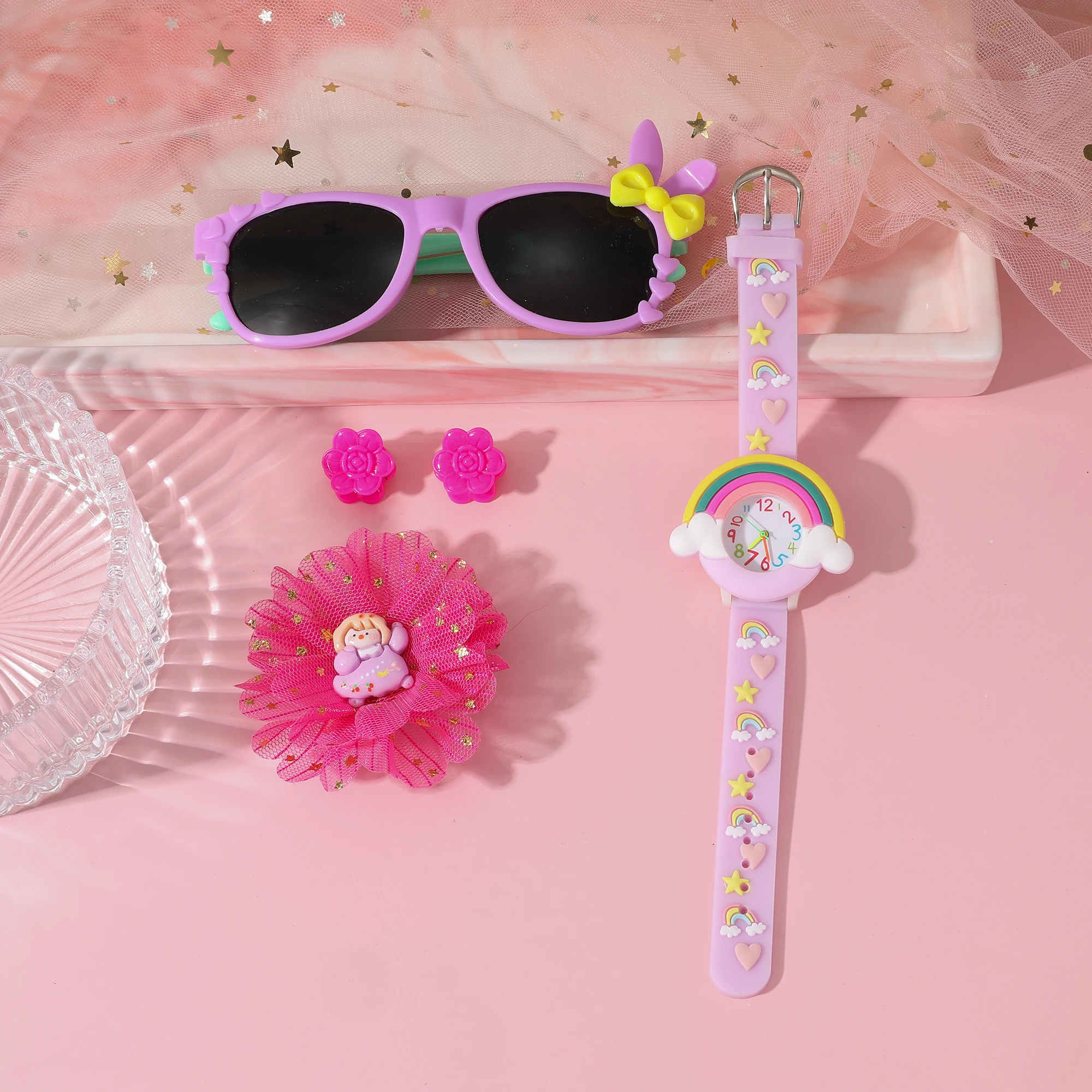 جديد قوس قزح الكرتون نمط سيليكون كوارتز ساعة فتاة طالب هدية ساعة مجوهرات هدية صغيرة مجموعة أربع قطع #3