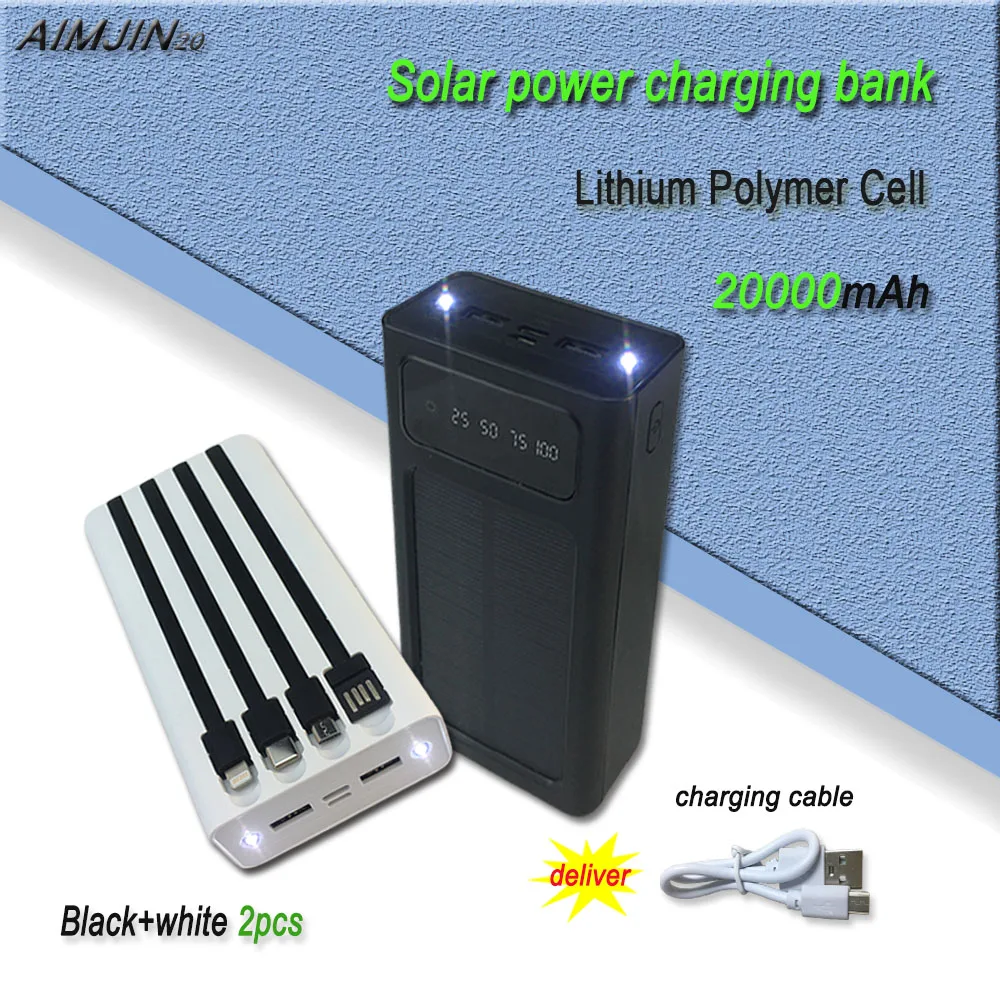 

Solar Energy Power Charging Bank Large Capacity 20000mAh 2W Small and Portable Charging Bank Suitable for Xiaomi Huawei OPPO iPh