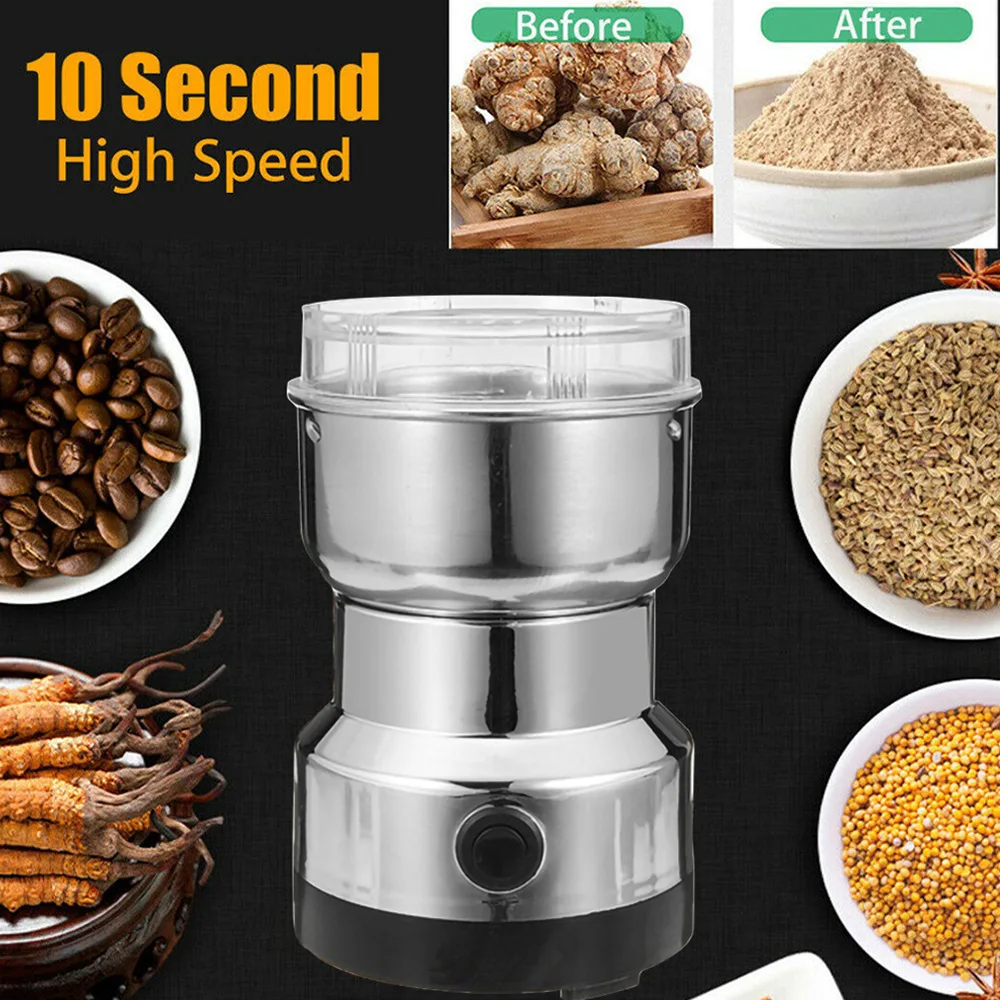 Eu/us/uk Stainless Steel Electric Coffee Grinder Household Kitchen Portable Multifunctional Grain Nut Spice Bean Flour Grinder