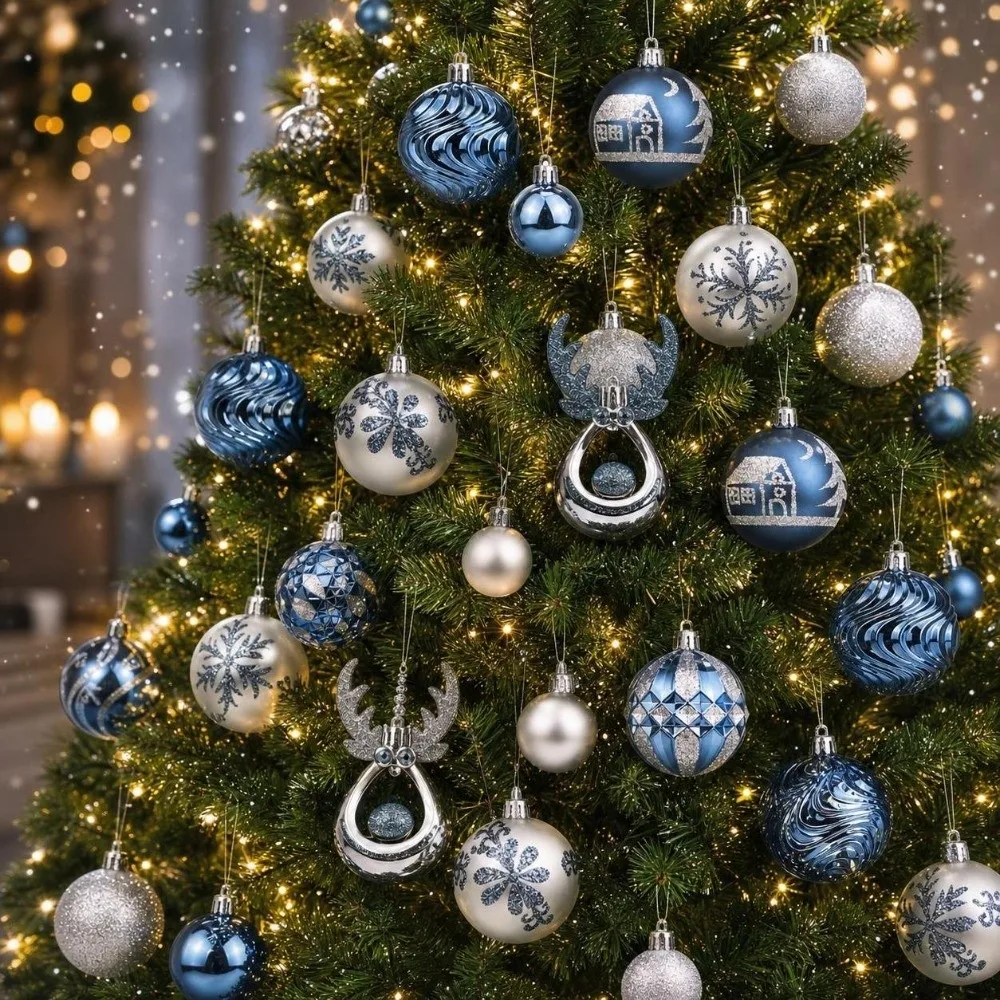 22Pcs/Set Durable 6CM Christmas Ball Shiny Creative Xmas Ornament Ball Christmas Pendant Decorations Scene Supplies