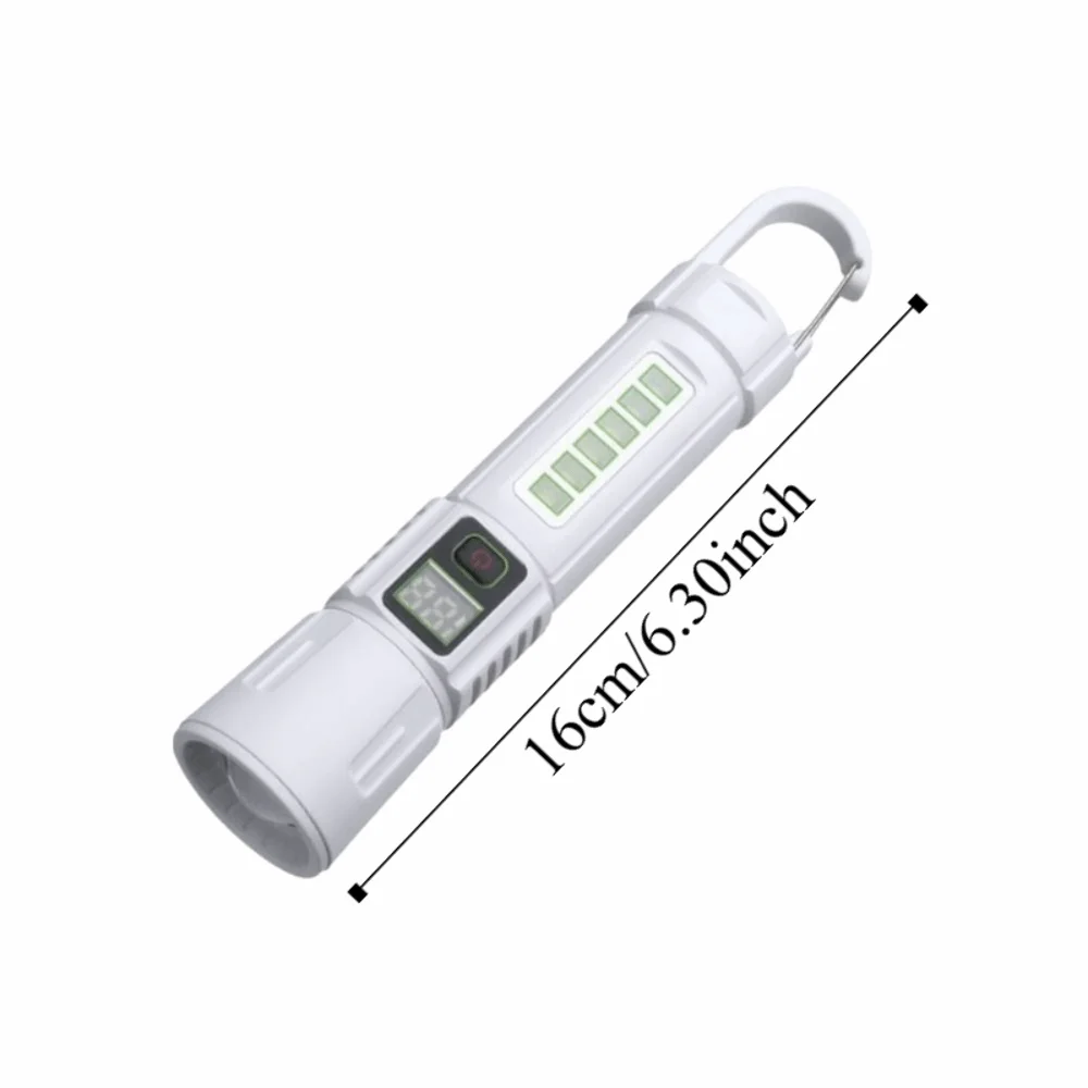 Red Blue Warning Light Zoomable Flashlight Portable Hook Waterproof Rechargeable Flashlight Type-C fast charging