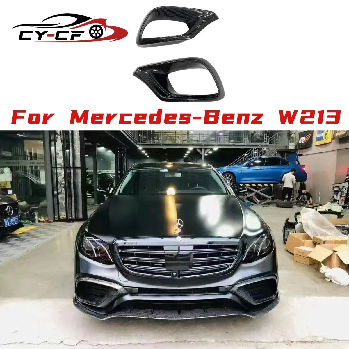 Carbon Fiber Material Front Bumper Air Vent Outlet Fog Cover Trim for Mercedes Benz E Class W213 E63 2017 2018 2019 Hot Sale FRP