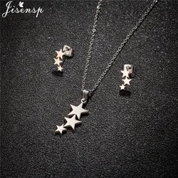 100% Tiny 3 Star Stainless Steel Pendent Necklaces for Women Simple Crescent Moon Earings Fashion Jewelry Sets Wholesale