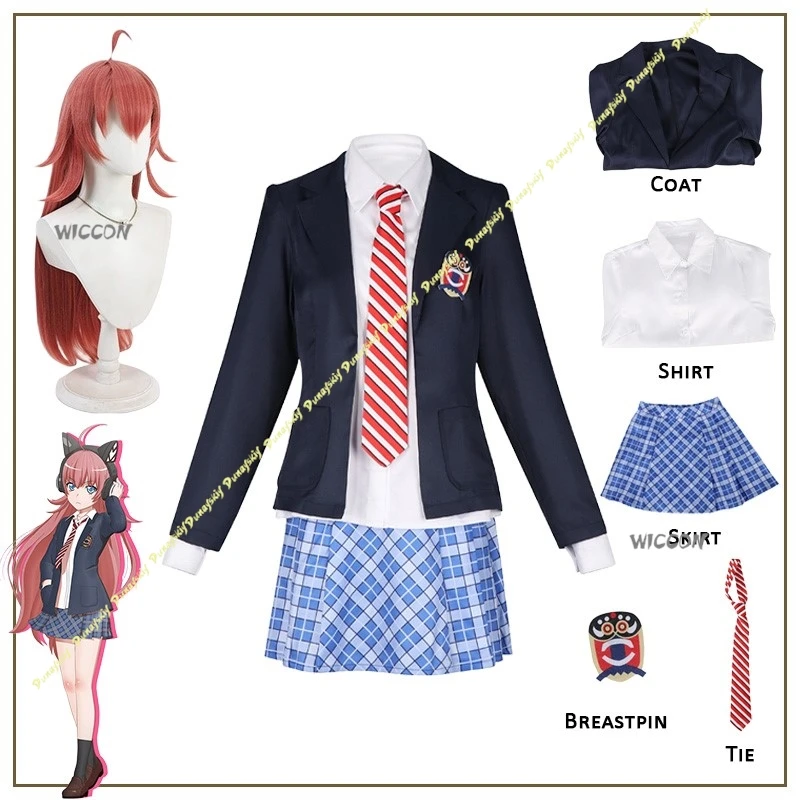 

Костюмы для косплея Bang Dream Tamade Chiyu, милая клетчатая короткая юбка для девочек в академии, пальто, розовый парик, женская рубашка с галстуком на Рождество и Хэллоуин