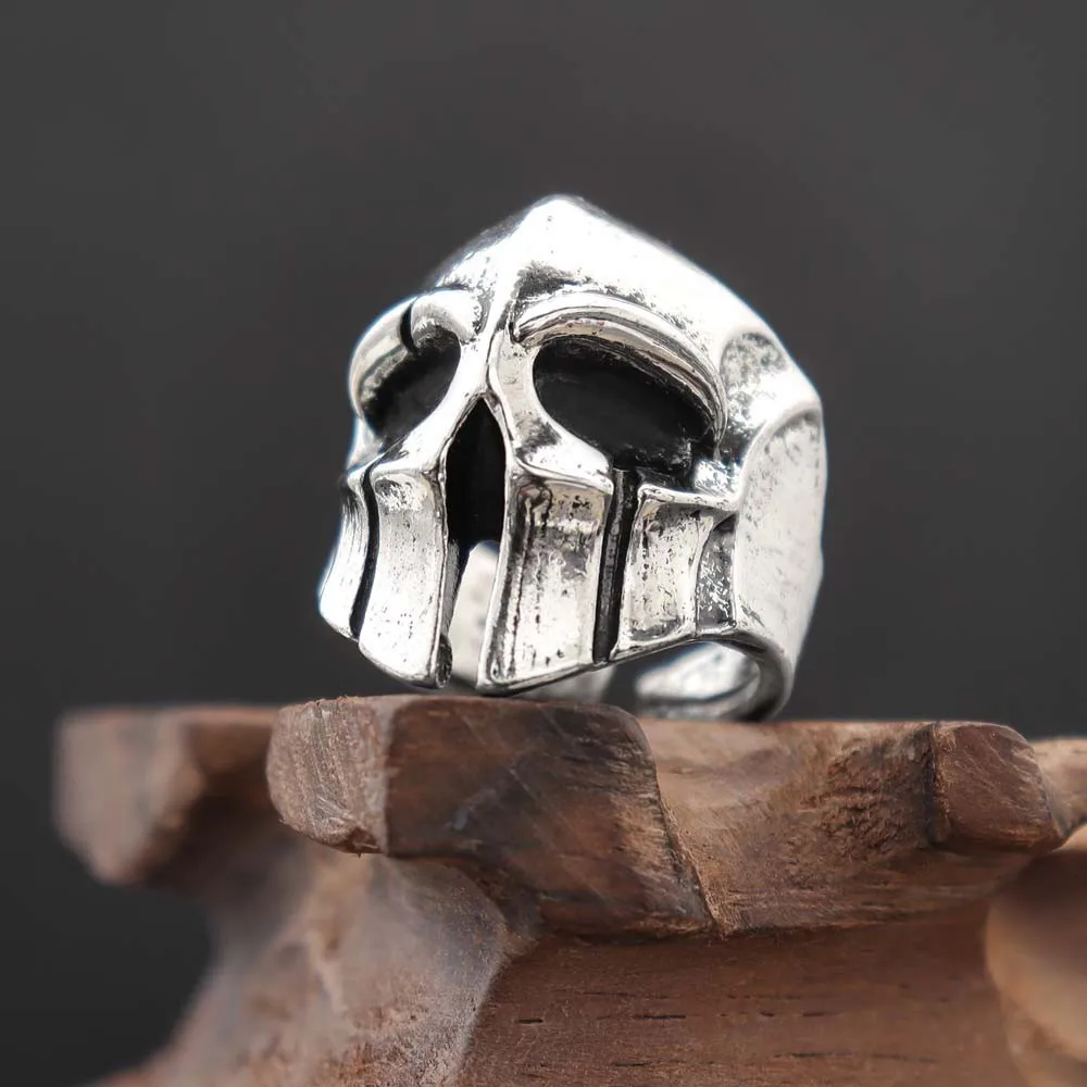 Retro Sparta Mask Ring For Men Silver Color Punk Gothic Adjustable Open Ring Greek Mythology Jewelry Bikers Accessories Man Gift