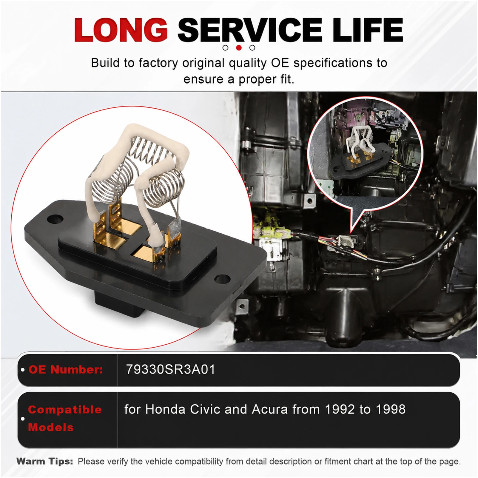 Blower Motor Resistor Heater for Automotive Use For Honda Civic 1992-1998 and For Acura with OE Part 79330SR3A01