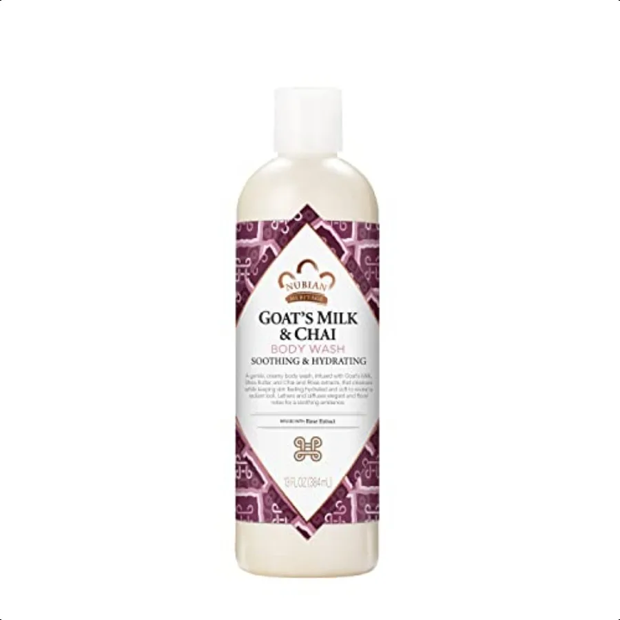 

Nubian Heritage Body Wash Goats Milk and Chai Soothing Hydrating Body Cleanser Made with Fair Trade Shea Butter 13 oz