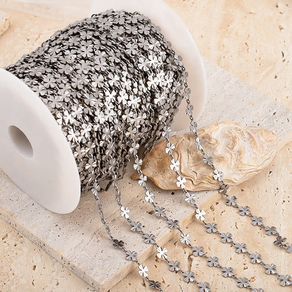 Chaînes à fleurs dorées en acier inoxydable de 0.5/1 mètre, chaîne trèfle à quatre feuilles pour la fabrication de bijoux, collier, Bracelet, accessoires artisanaux