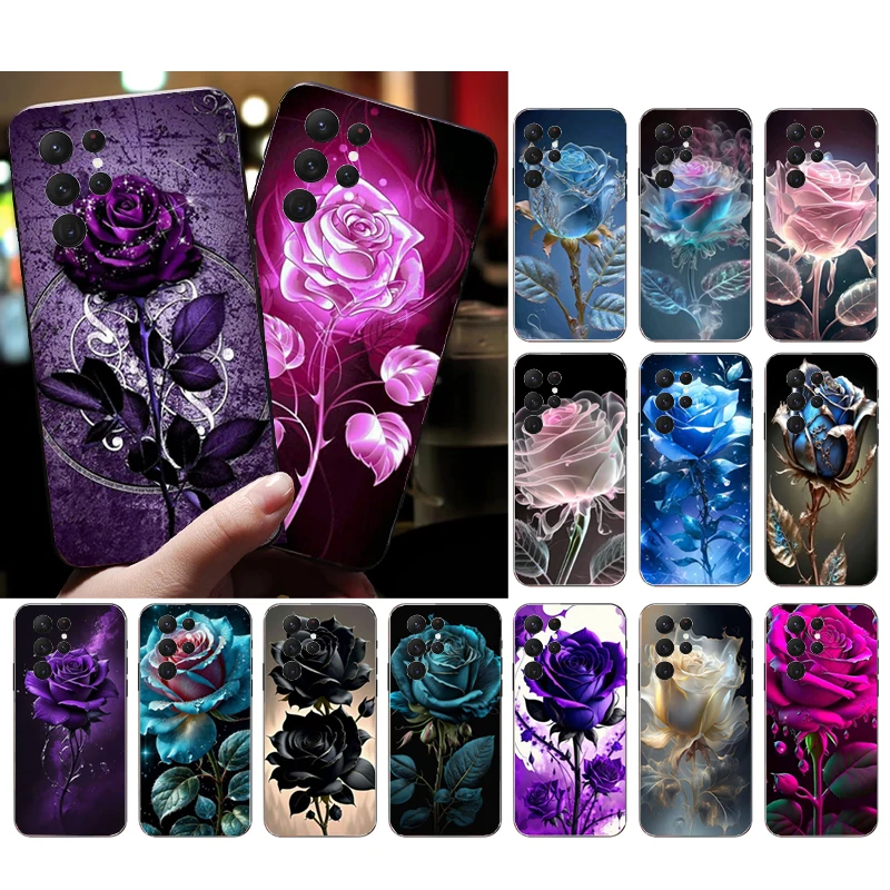 Purple Blue Pink Rose Phone Case For Samsung S24 S23 S22 S21 S20 Ultra S20 S22 S21 S23 S20 FE S24 Plus