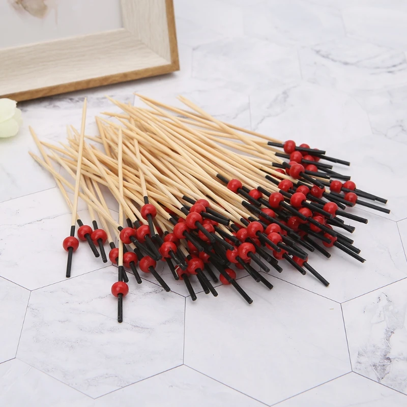 100pcs Beads Bamboo Cocktail Picks Food Sticks Disposable Toothpicks Party Club