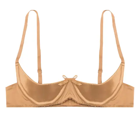 여자 새틴 란제리 비키니 브래지어 Underwire 하프 컵 보우 오픈 젖꼭지 Balconette 속옷 오픈 가슴 유방 Brattle을 밀어