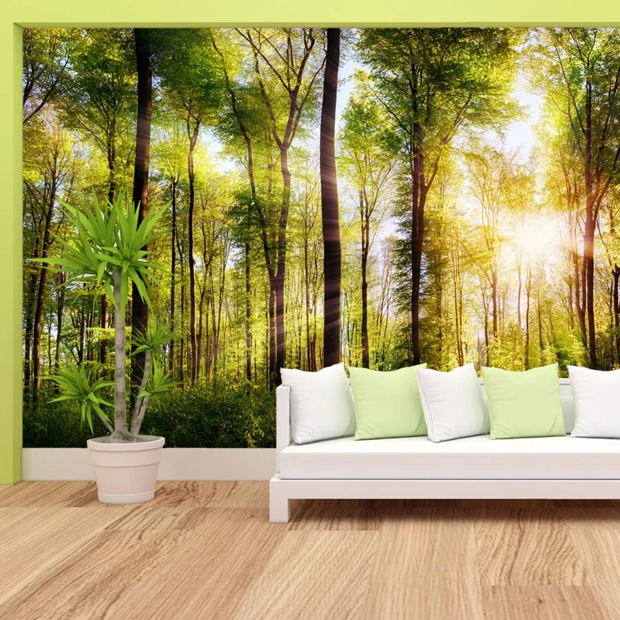 

Custom Modern Sunshine Forest Peel and Stick Wallpaper for Living Room Wall Papers Home Decor Furniture Reneovation Nature Mural