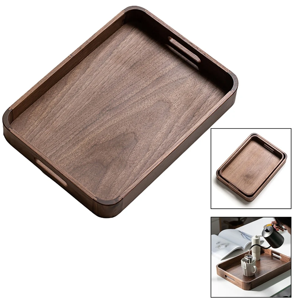 

1Pcs Black Walnut Wood Serving Tray With Handle Solid Wood Tray Wooden Tray Tea Tray Wooden Fruit Plate Snack Tray