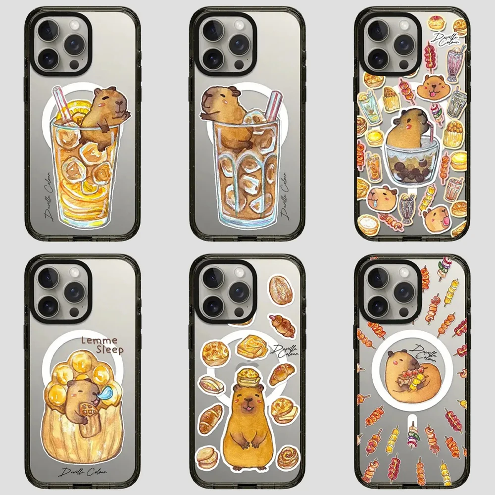 

Cute Capybara Cartoon 2.5 Acrylic Black Border Phone Case Cover for IPhone 12 13 14 15 Pro Max Case