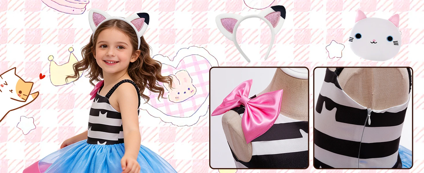 Mädchen Cartoon-Puppen Cosplay-Kostüm mit Stirnband und Socken, Karneval-Kinderkostüm, Ärmelloses Sommer-Prinzessinnenkleid – Detail 4