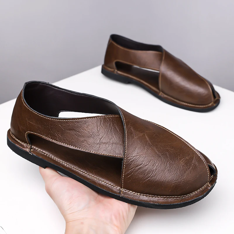 

Летние мужские сандалии, повседневные деловые джентльменские стильные модные вечерние повседневные офисные рабочие черные коричневые уличные пляжные туфли