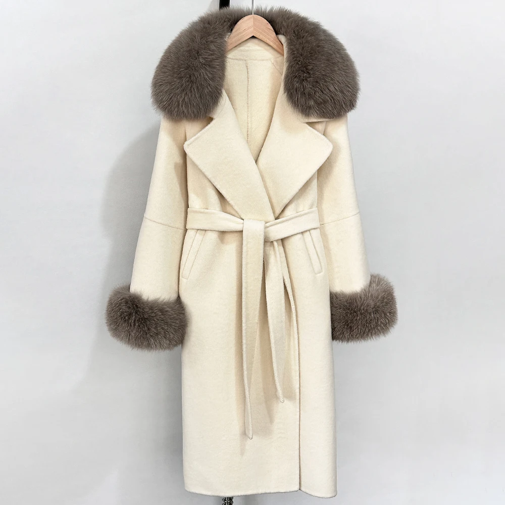 OFYBUY Modischer Warmer Wollmantel mit Echtfuchspelzkragen, Neue Herbst-Winter-Langkleidung für Damen, Eleganter Wollmantel mit Gürtel für Frauen – Detail 31