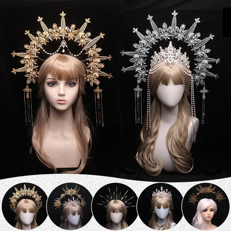 Gothic Headband Lolita Crown Tiaras Headpiece Virgin Mary Headwear Diy Unfinished Baroque Crown Fairy Goddess Hair Accessories